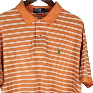 Polo Ralph Lauren Mens Orange White Stripe Polo Shirt Short Sleeve Size XL
